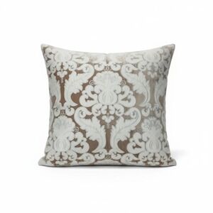 Lili Alessandra 26x26 Damask Velvet Throw Pillow Sham Brown White Luxury Accent